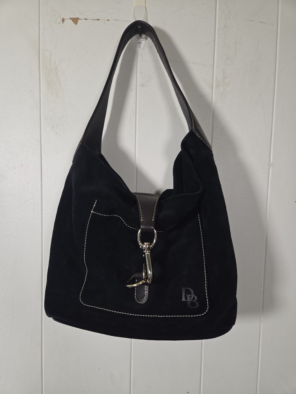 Vintage Dooney & Bourke Annalisa Slouchy Black Suede Hobo Bag Signature Clasp